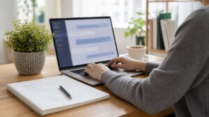 Persona escribiendo un prompt estructurado en un asistente de IA